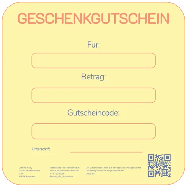Gutschein für Workshop im Studio der Handarbeit